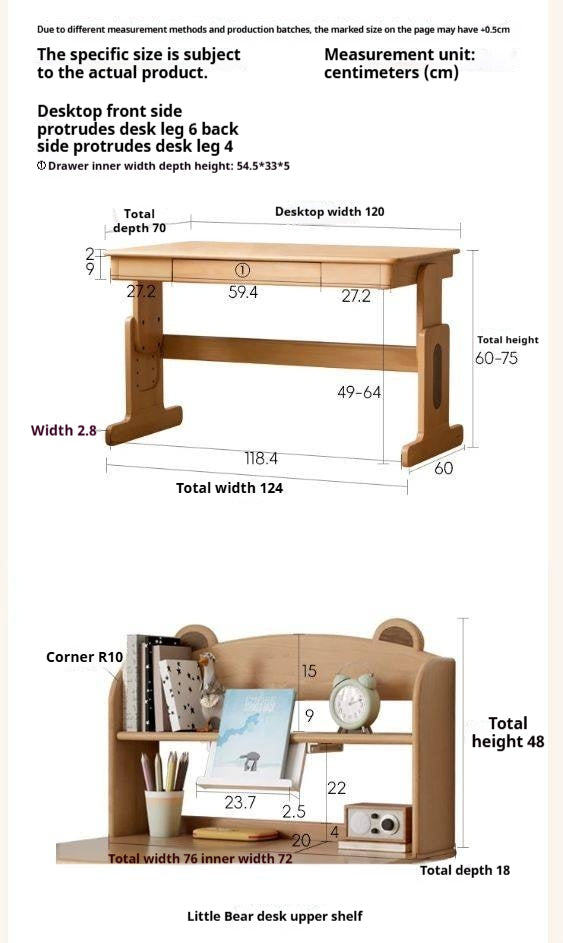 Beech Solid Wood Lifting Kids Desk Combination