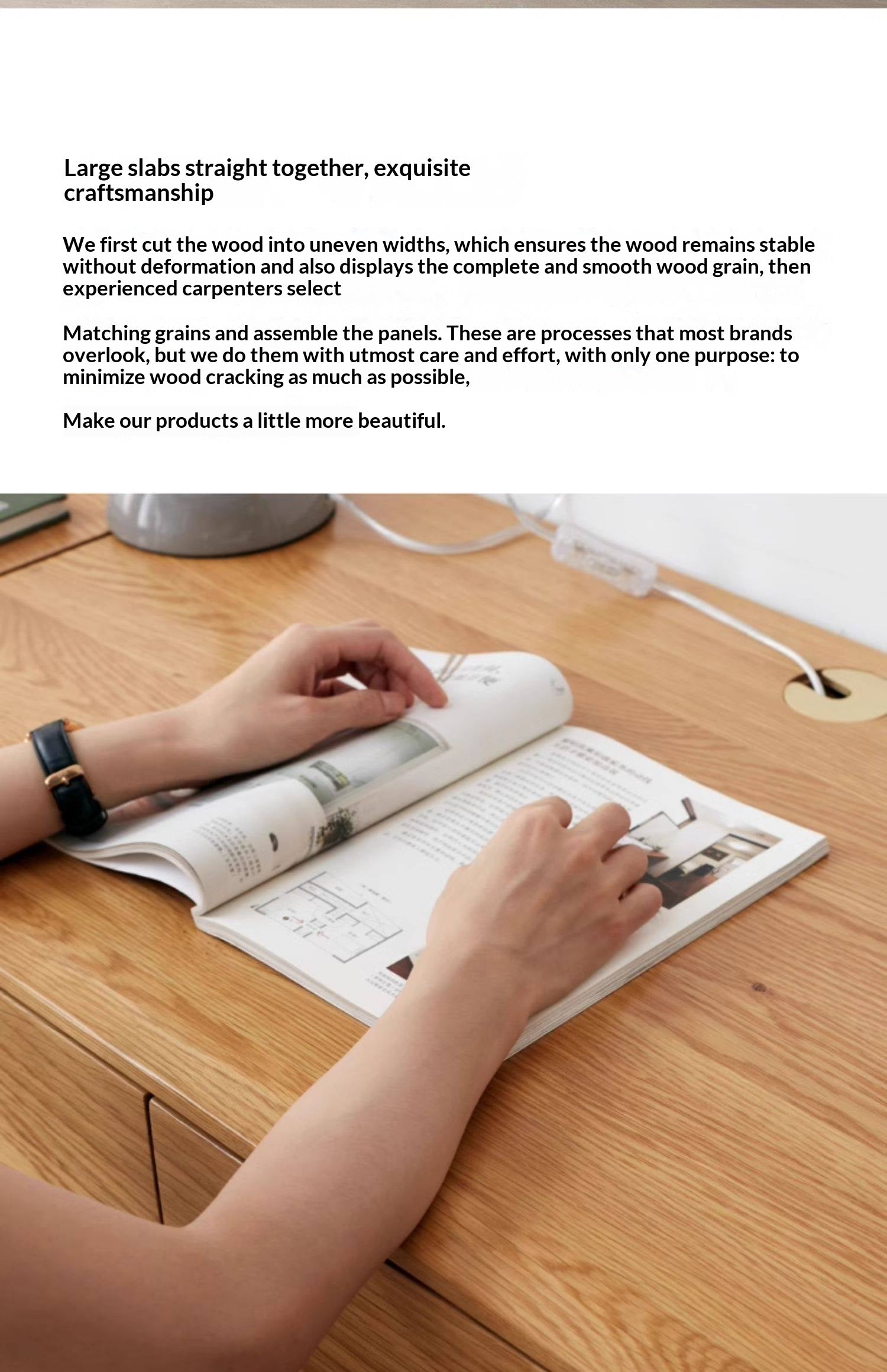 Oak Solid Wood Desk Cabinet with Drawers