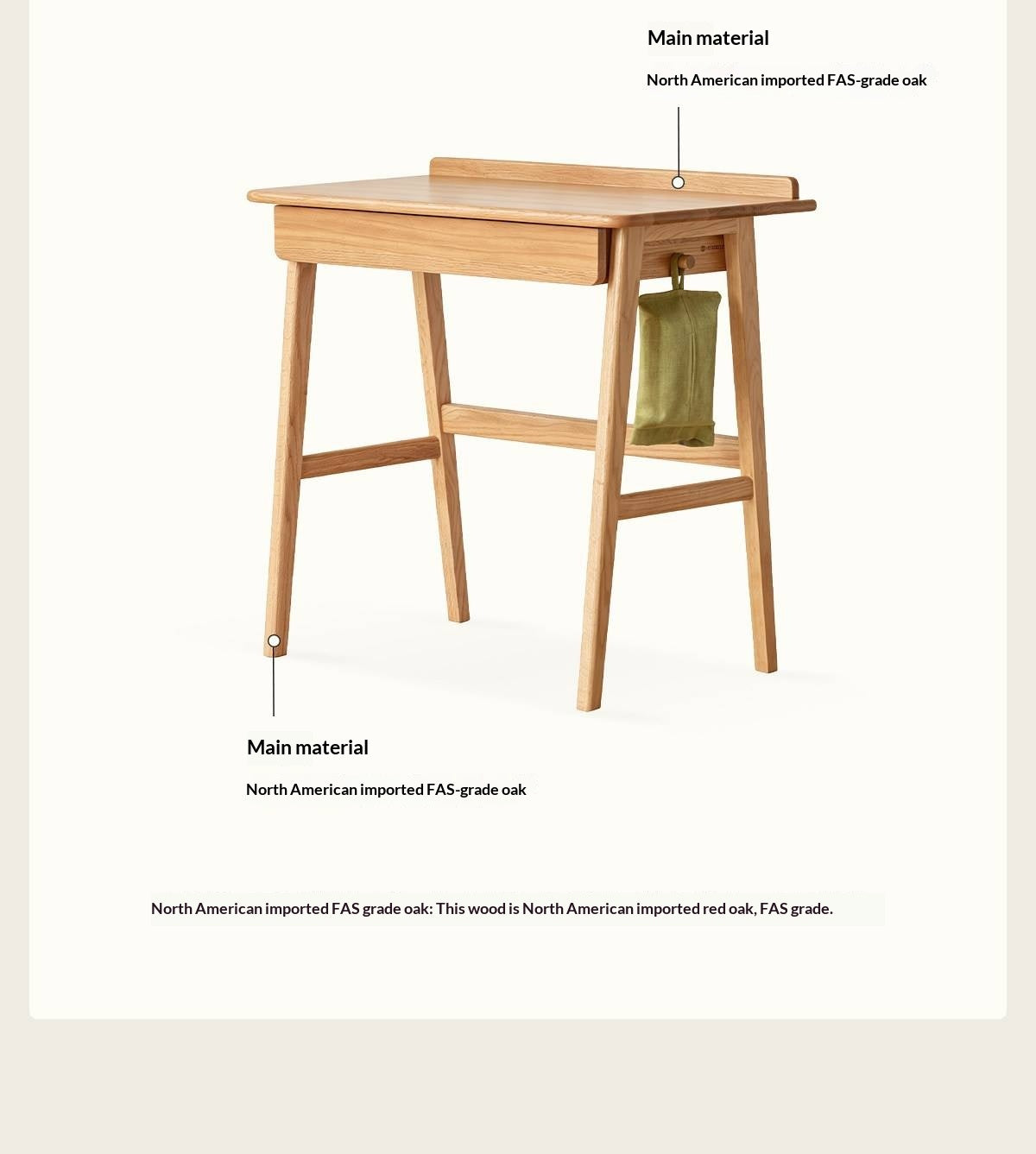 Oak Solid Wood small Office Desk with a drawer