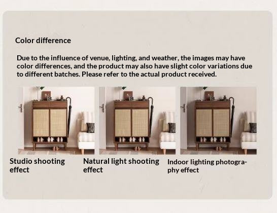 Oak Solid Wood Shoe Cabinet with Rattan Storage