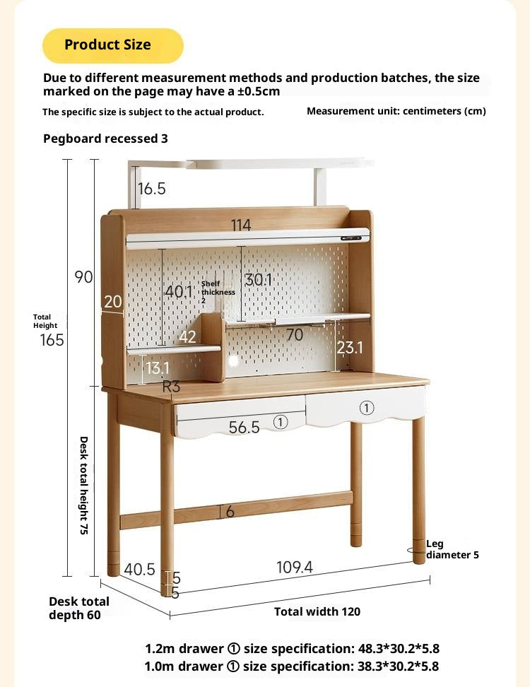 Beech Solid Wood Children's Desk Adjustable Writing Desk