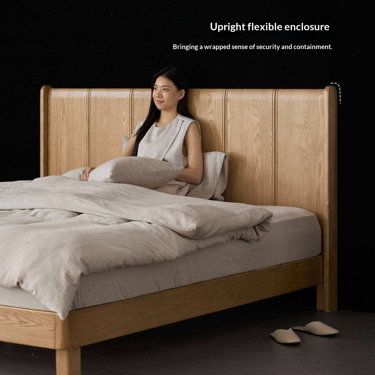 Ash Solid Wood Extra Tall Fluted Wood Headboard Platform Bed