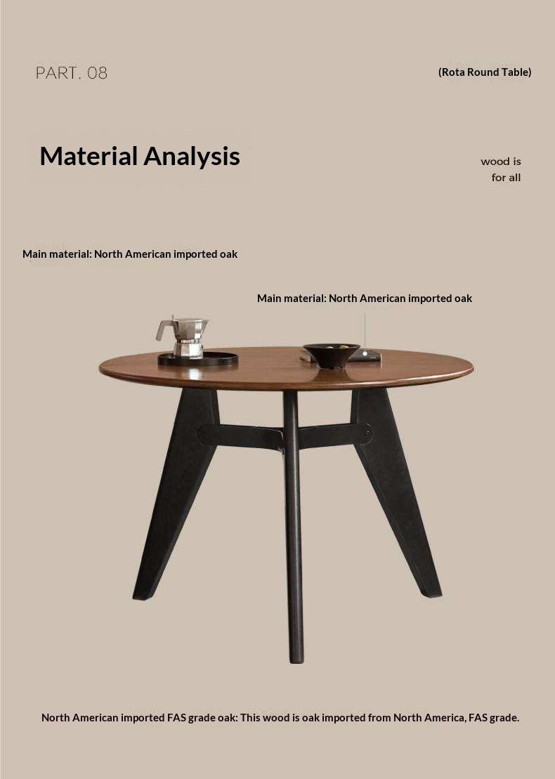 Oak Solid Wood Round Dining Table with Walnut-Stained Base