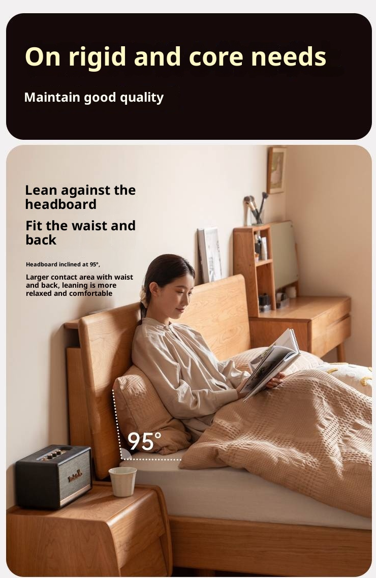 Cherry Solid Wood Bed Modern Style