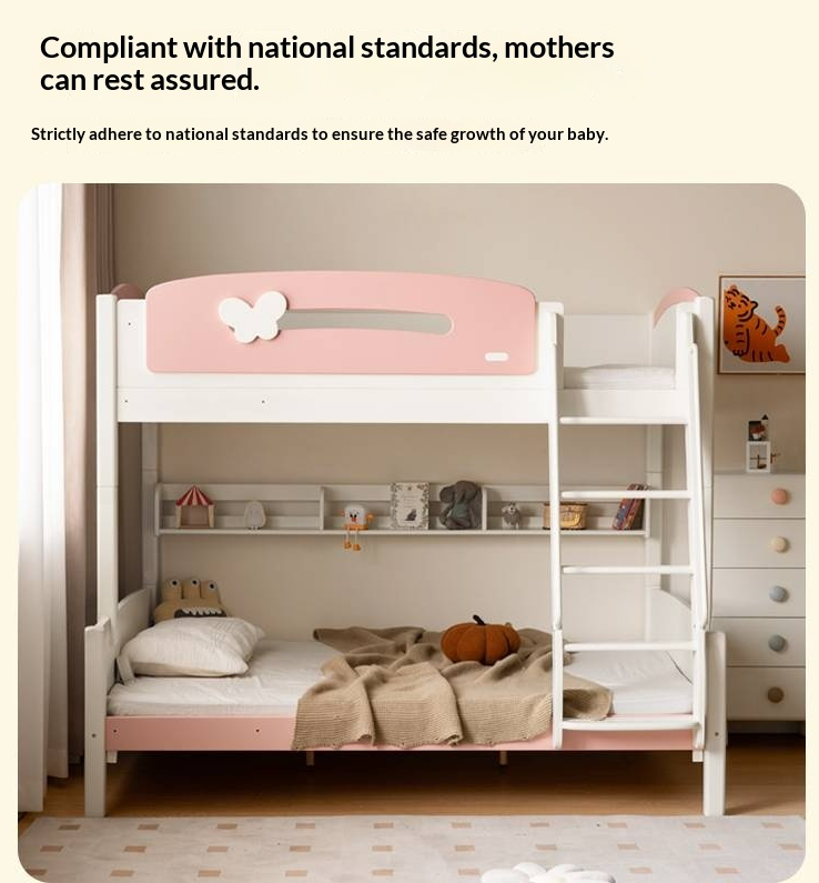 Rubberwood Solid Wood Children's Princess Storage Bunk Bed