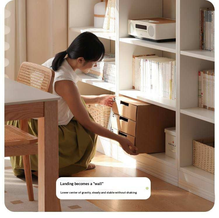 Solid Rubberwood Bookshelf Wall-To-Ceiling Shelf White Cream Style