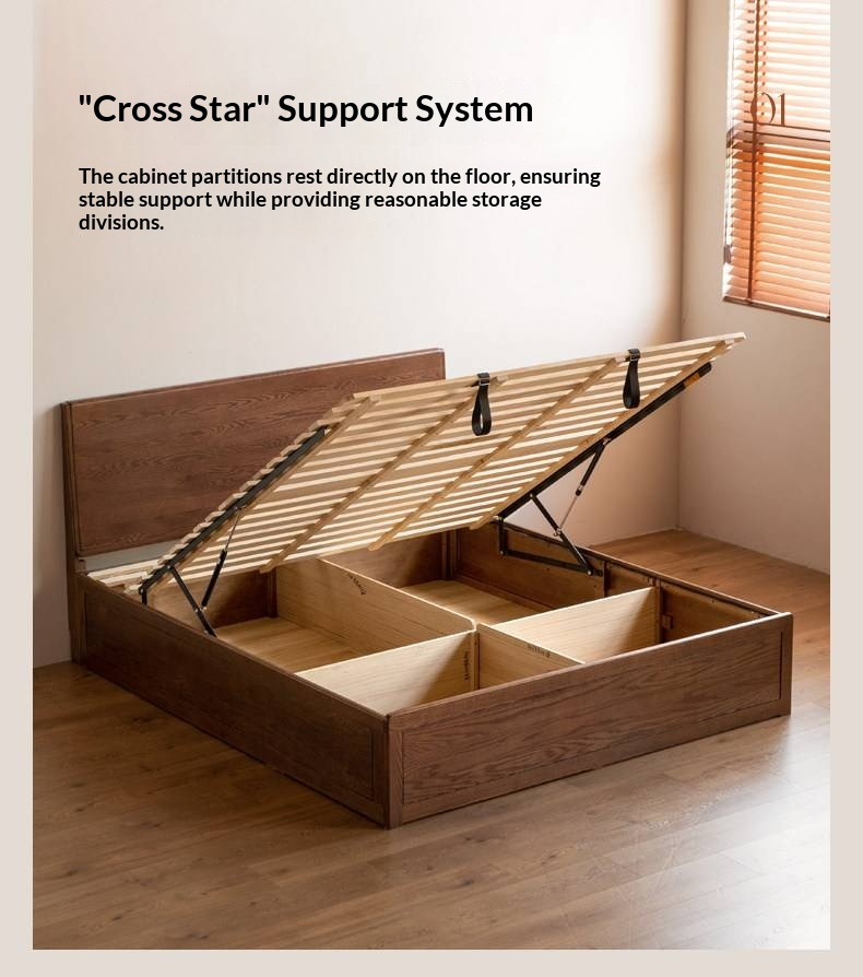 Oak Solid Wood Box Bed — Modern Minimalist Design