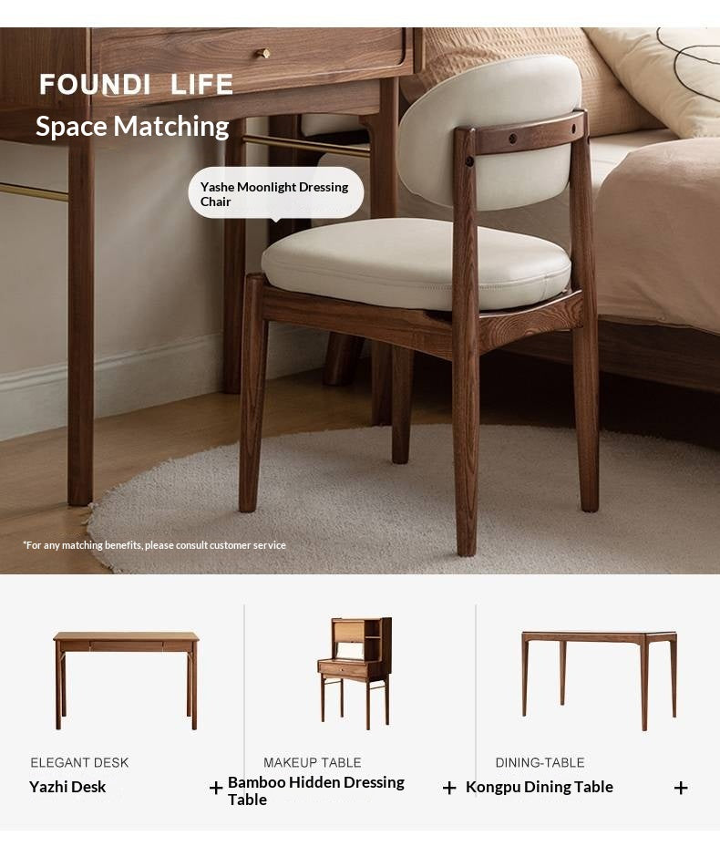 Black Walnut, Ash Solid Wood Modern White Soft Makeup Chair