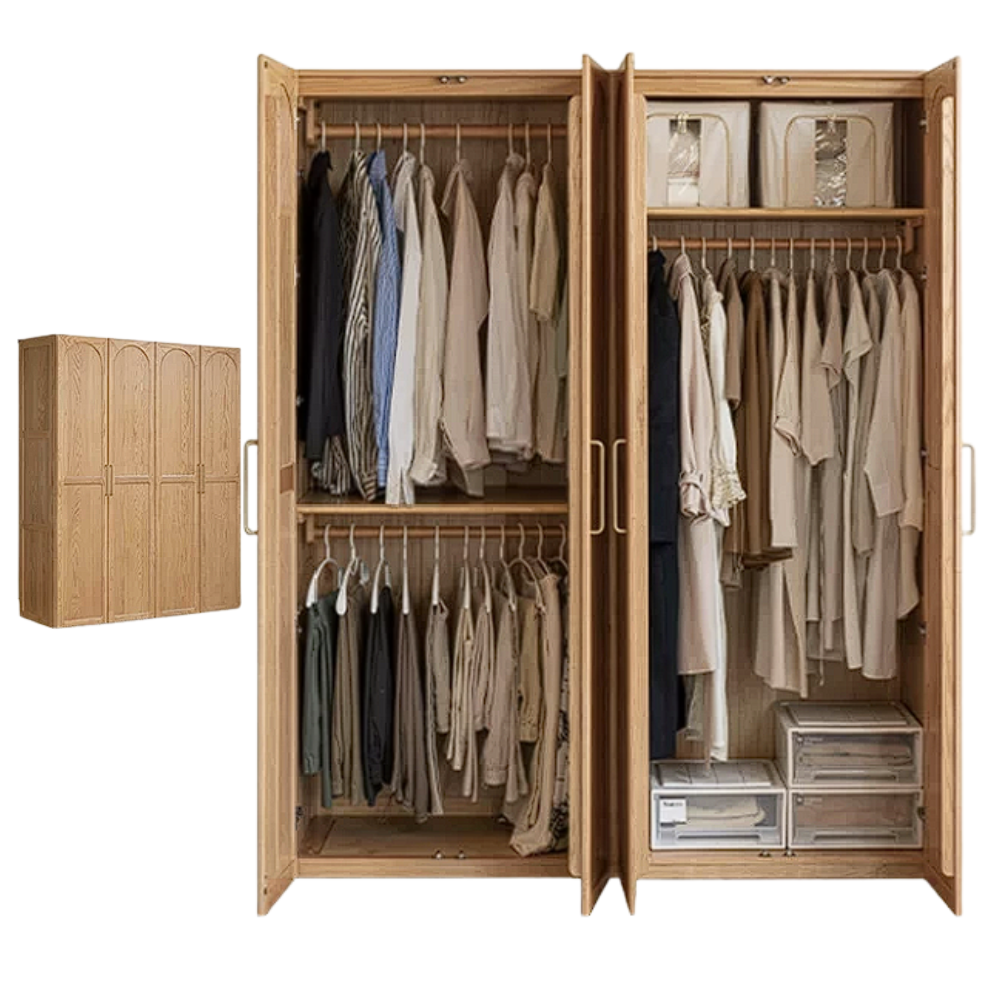 Oak Solid Wood Rattan Door Floor Wardrobe