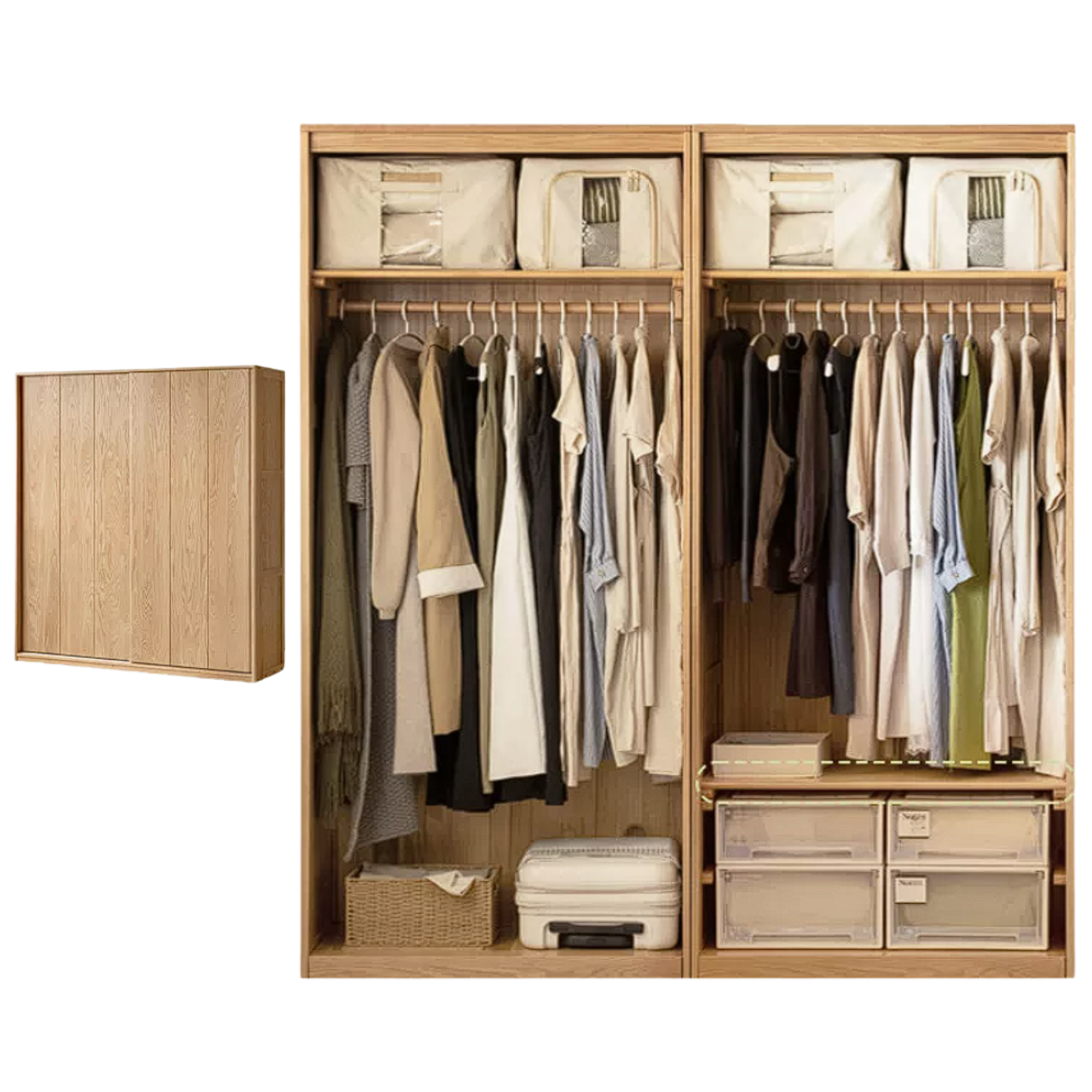 Oak, Ash Solid Wood Wardrobe With Sliding Doors