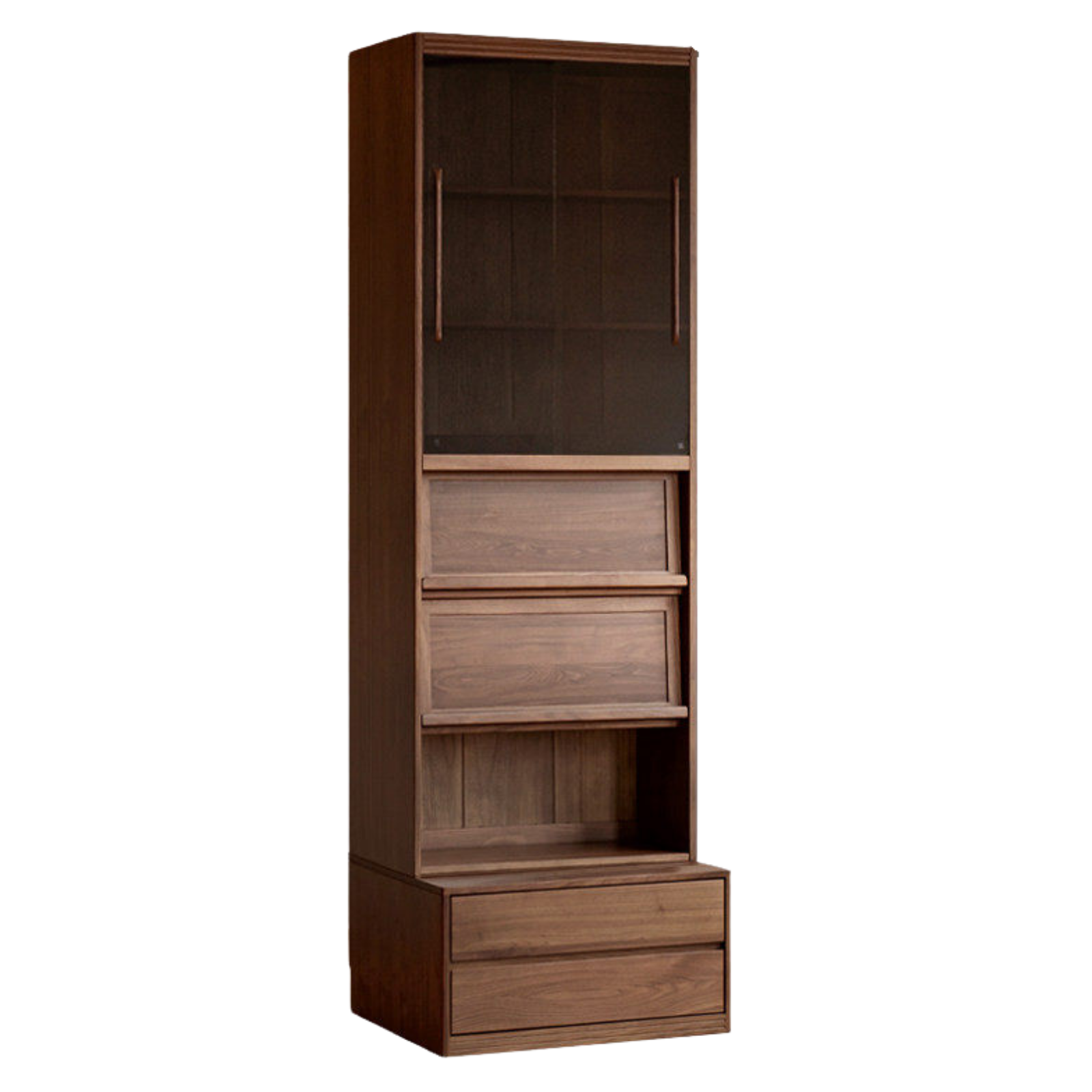 Black Walnut, Sandalwood Solid Wood Light Luxury Combined Bookshelf With Seat