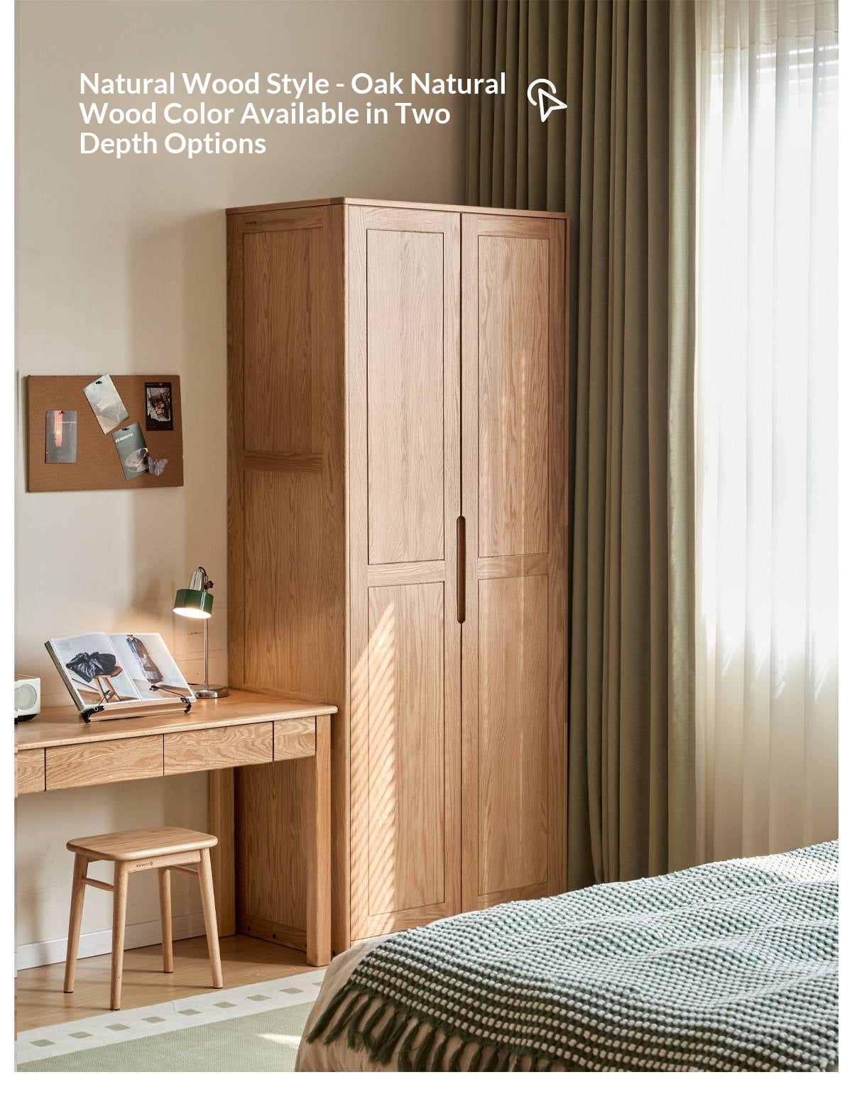 Oak Solid Wood narrow Wardrobe with Framed Panel Doors and Adjustable Layout