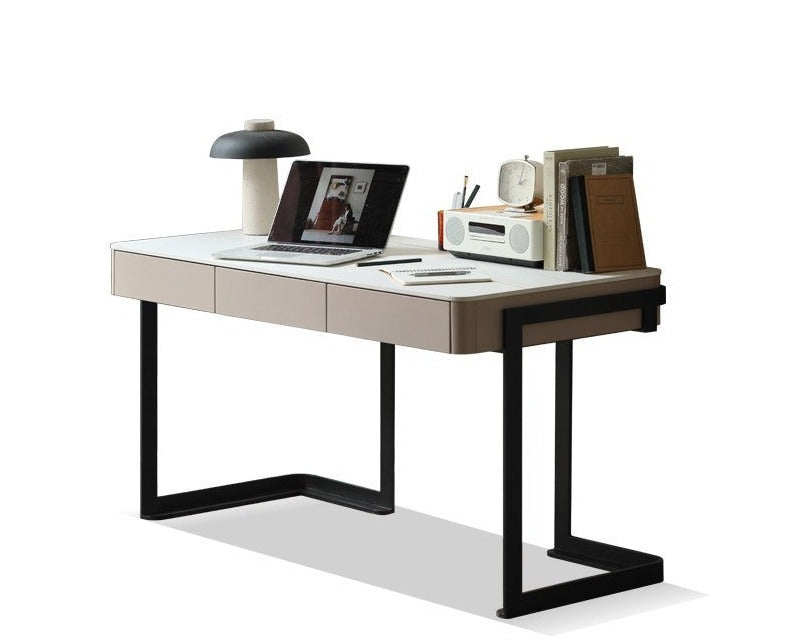 Ash solid wood rock board Italian light luxury office desk with drawer"
