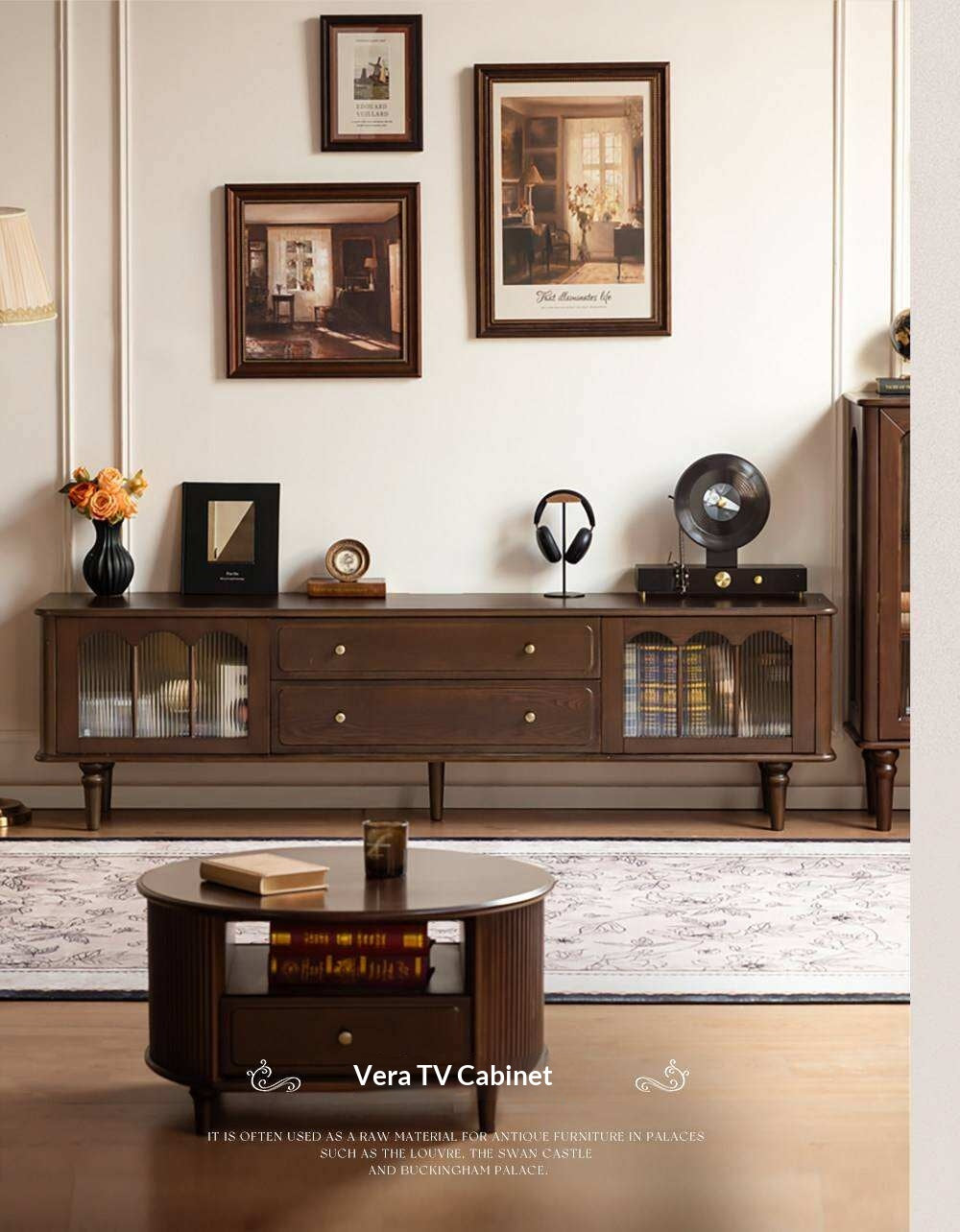 Ash Solid Wood TV Stand with American Retro Design and Tall Storage Cabinet