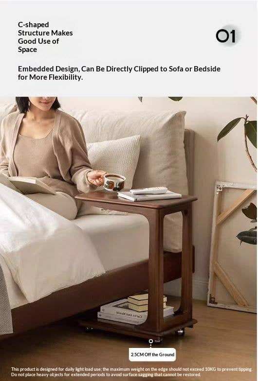 Sandalwood Solid Wood Movable Side Table Modern Aesthetic