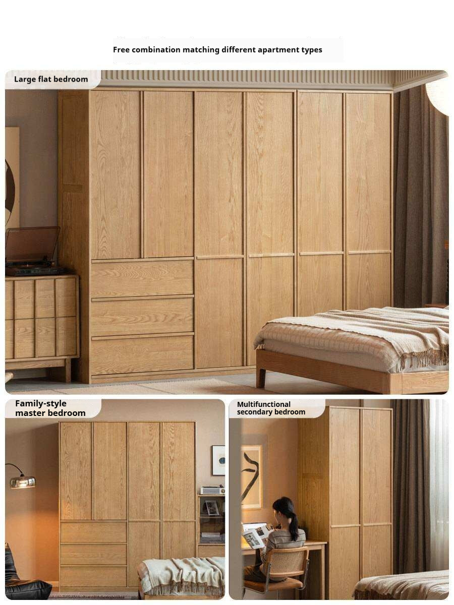 Ash Solid Wood Wardrobe with Minimalist Design and Storage Space