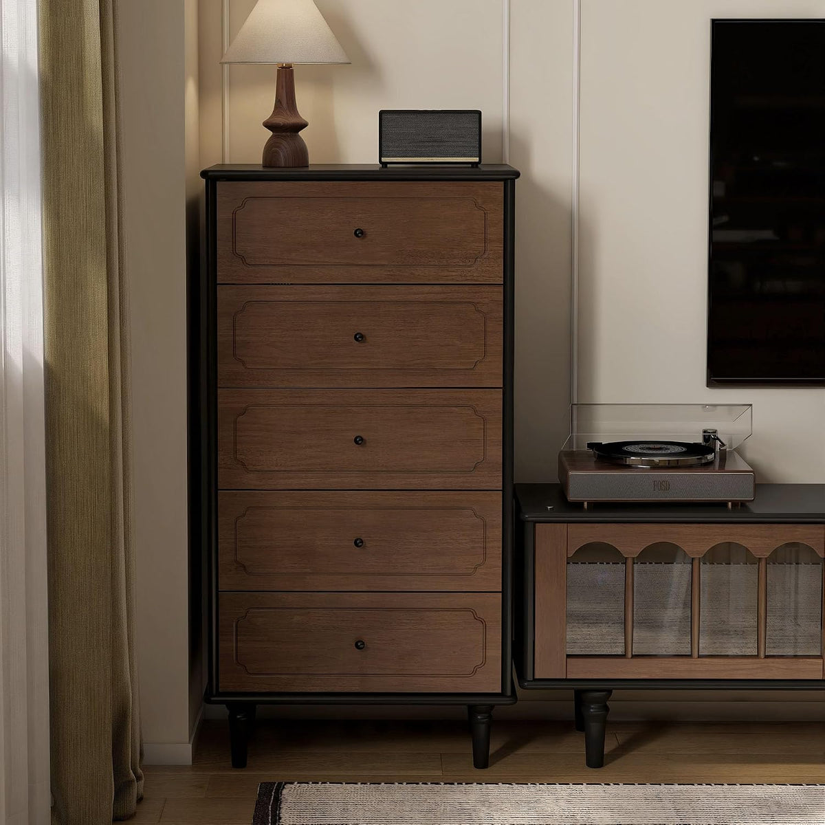 Ash, Rubberwood Solid Wood French Retro Chest of Drawers