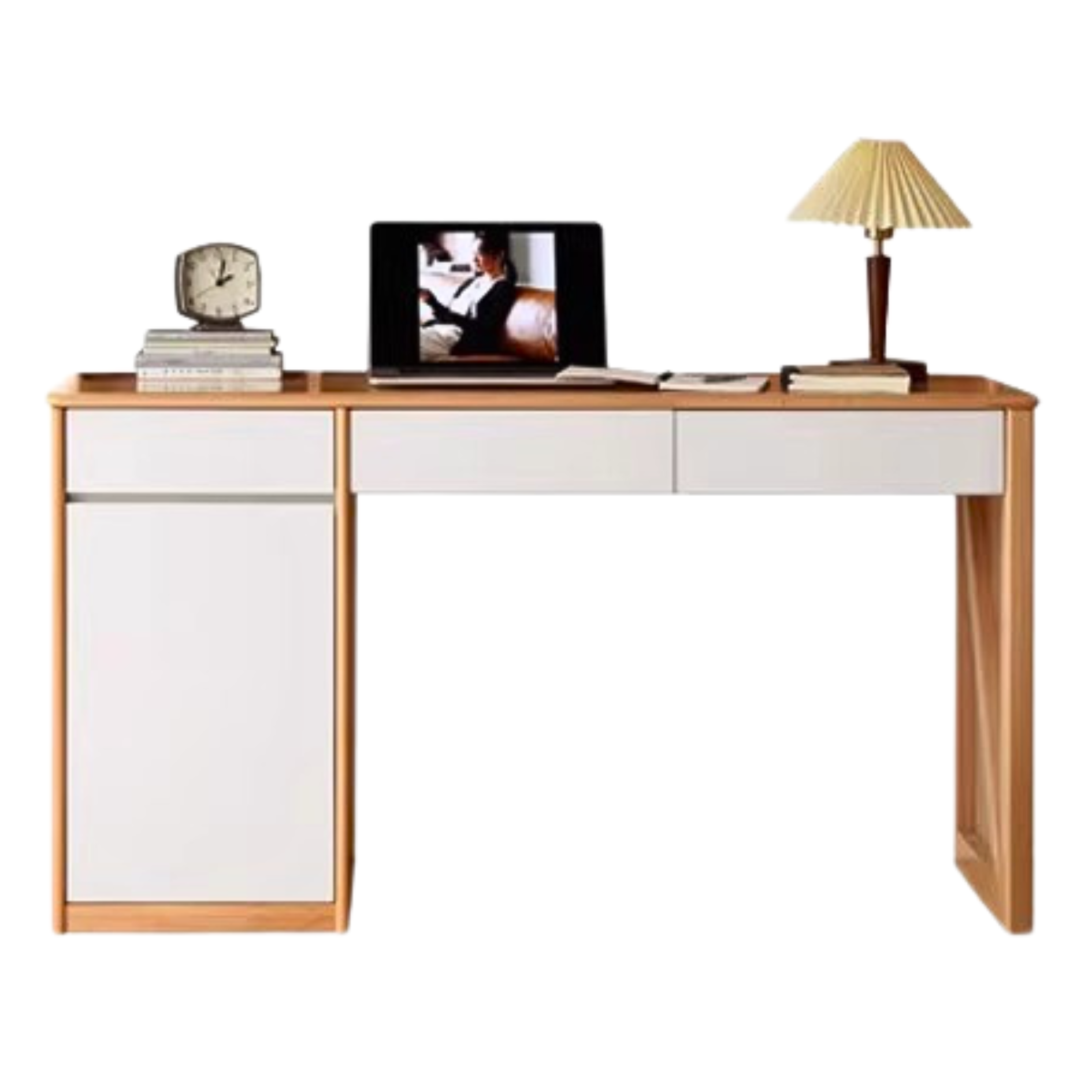 Beech Solid Wood Desk Bookshelf Integrated Study