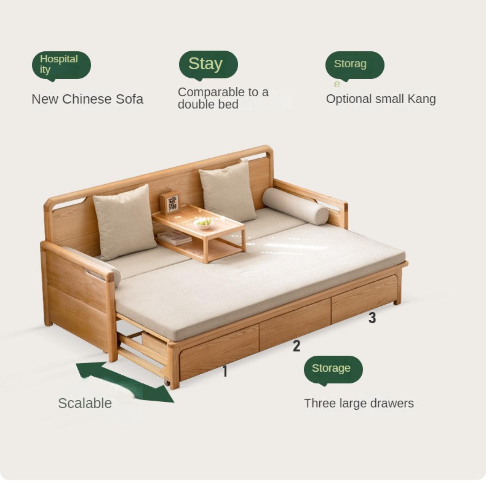 Oak Foldable Sofa Bed New Multifunctional Storage: