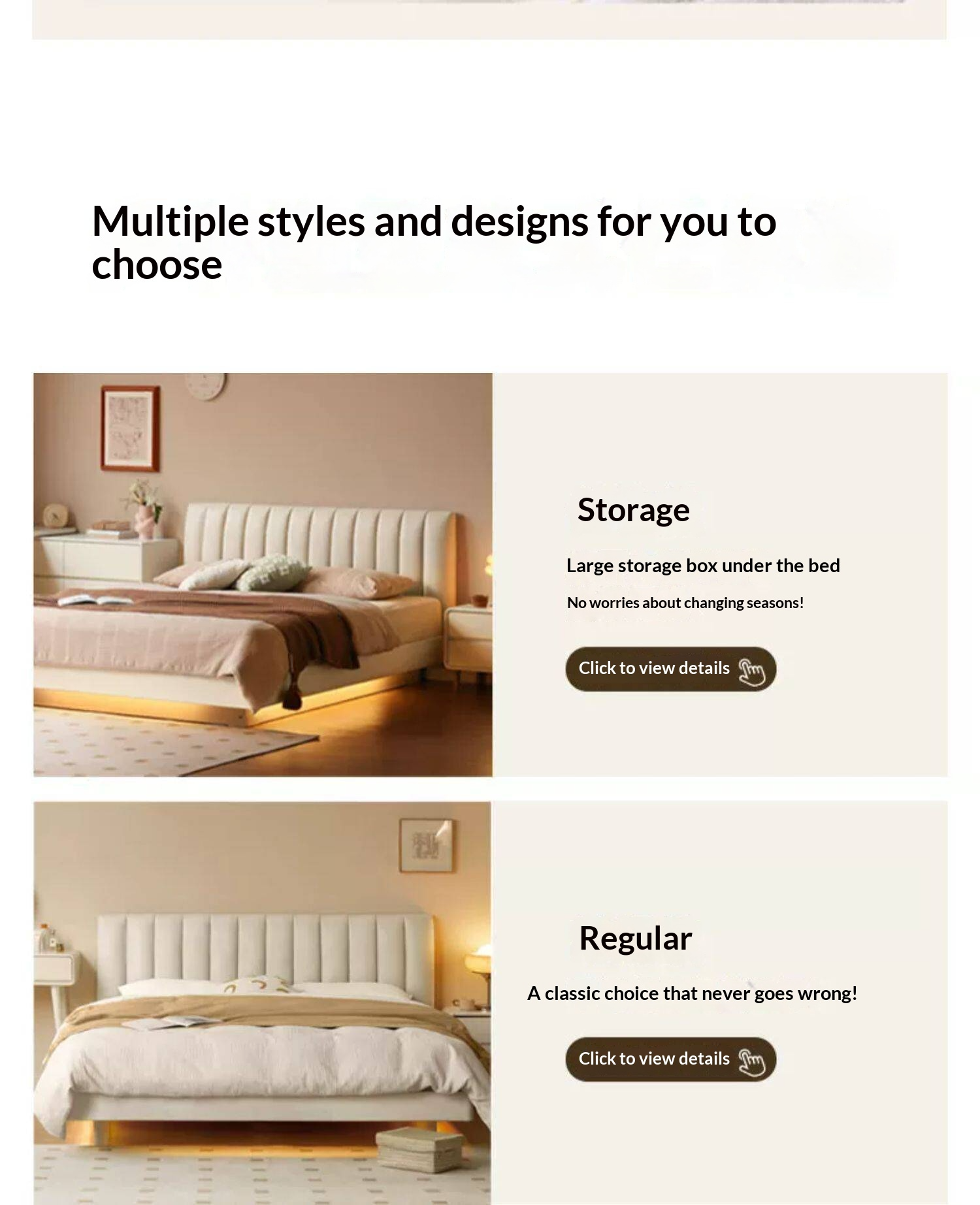 Oak,Rubber Wood Solid Wood Cream Suspended Genuine Leather Technology Fabric Soft Wrapped Bed