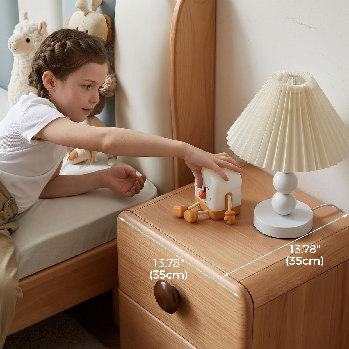 Beech Solid Wood Kids Two-Drawer Nightstand with Round Knob Pulls and Rounded Edges