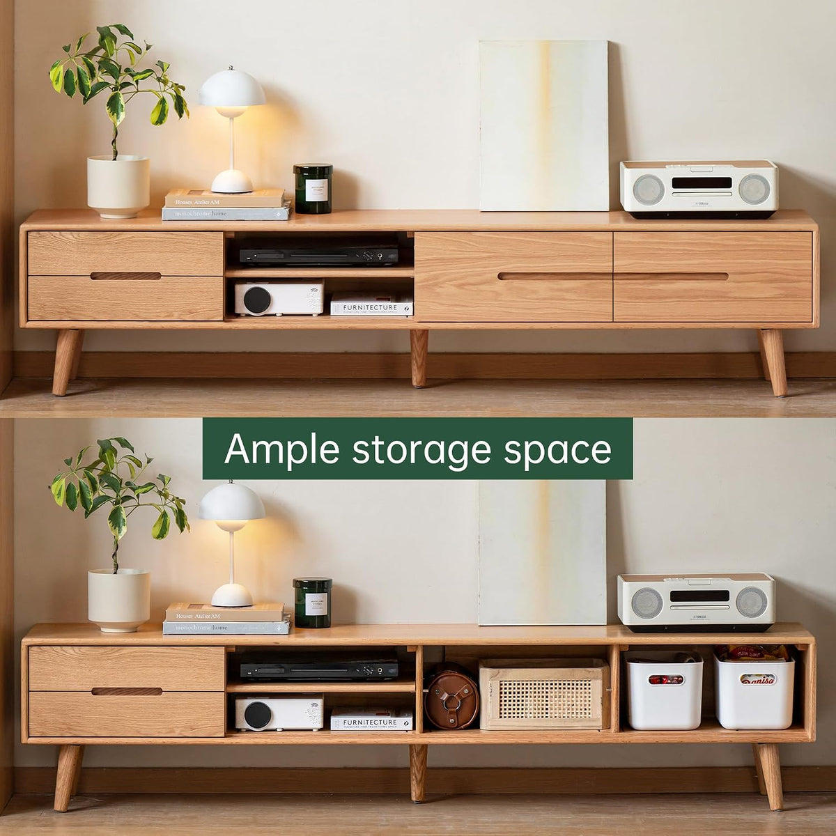 Oak Solid Wood TV Stand Sliding Door
