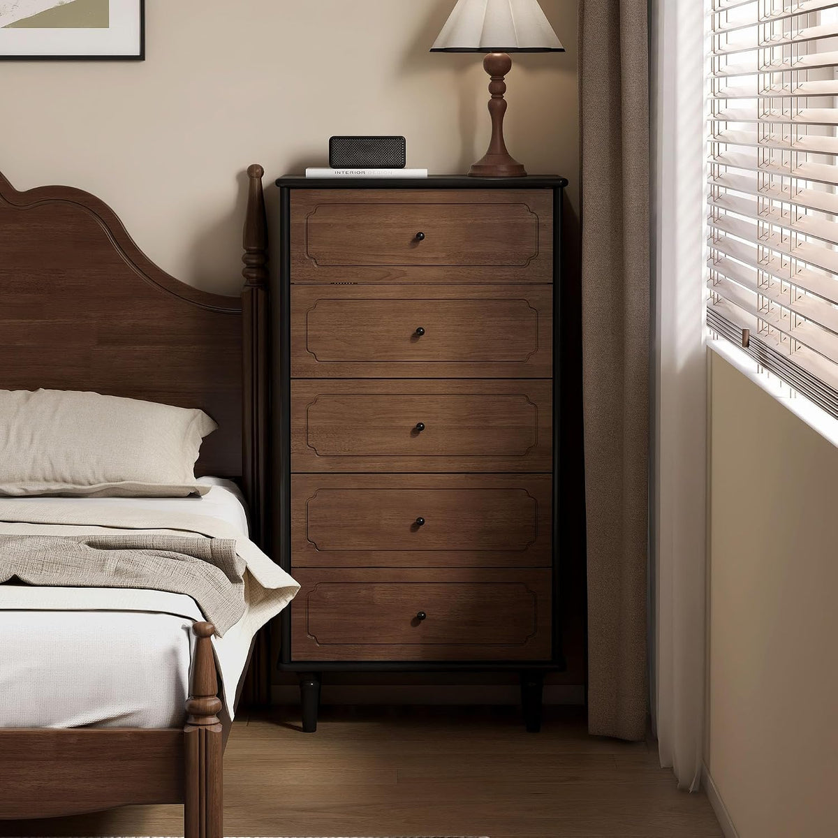 Ash, Rubberwood Solid Wood French Retro Chest of Drawers