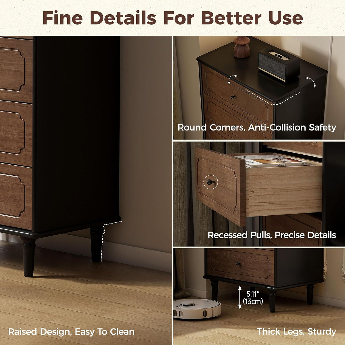 Ash, Rubberwood Solid Wood French Retro Chest of Drawers