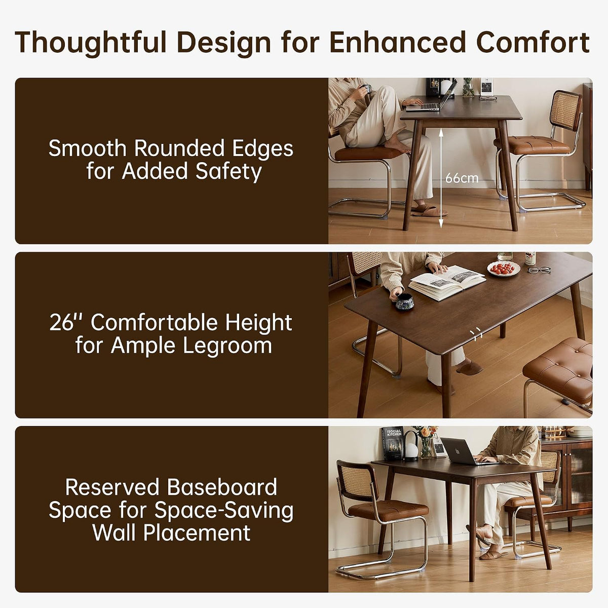 Oak Solid Wood, Rubberwood Modern Rectangular Dining Table