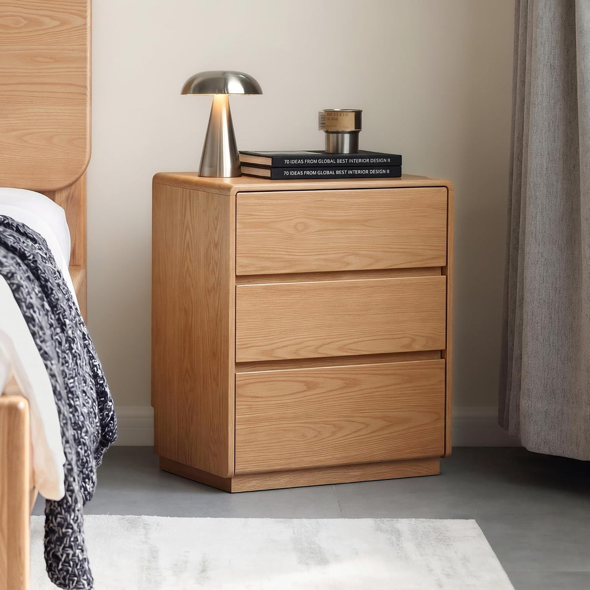 Solid Oak, Rubberwood, Wood Compact 3-Drawer Chest with Small Footprint