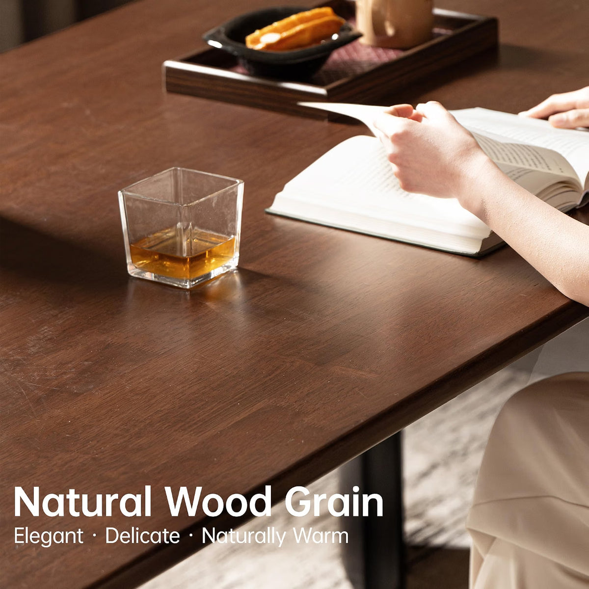 Solid Rubberwood Dining Table with Two-Tone Trestle Legs