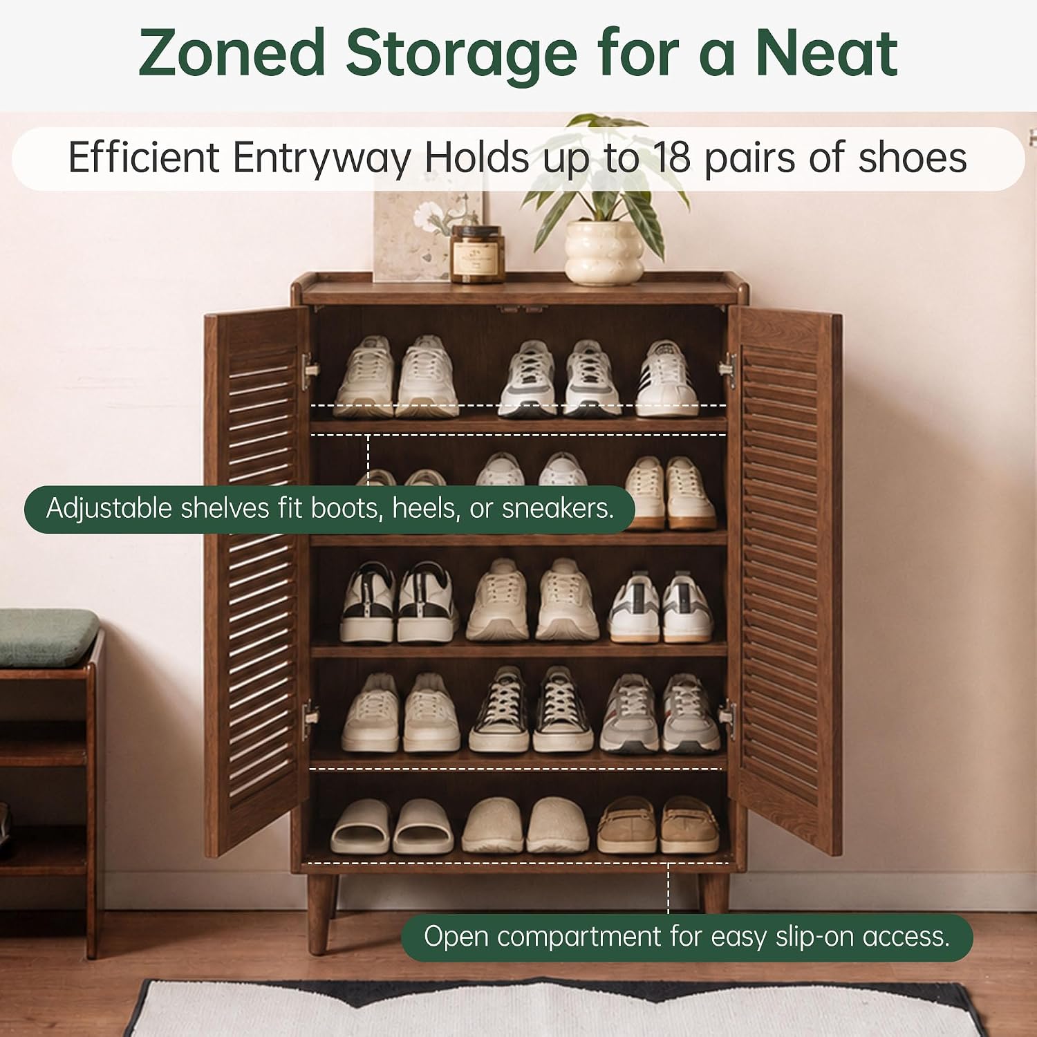 Solid Rubberwood Modern Shoe Cabinet