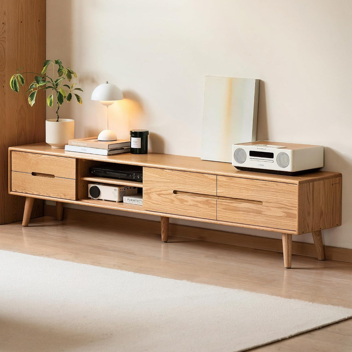 Oak Solid Wood TV Stand Sliding Door