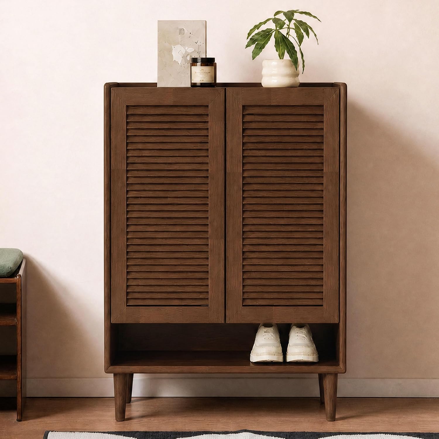 Solid Rubberwood Modern Shoe Cabinet