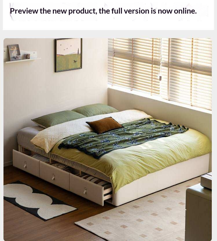 Upholstered Storage Platform Bed, Modern Minimalist White Eco Leather Tatami Bed with Box Storage