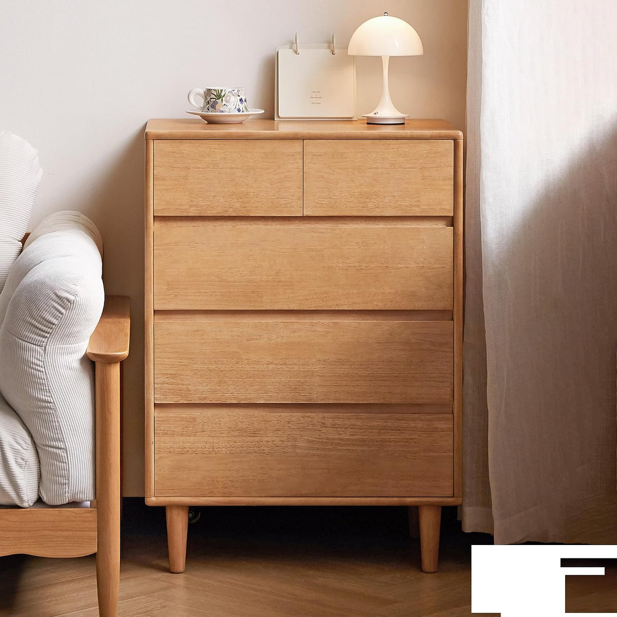 Rubberwood Solid Wood Tall Narrow Dresser with Fluted Drawer