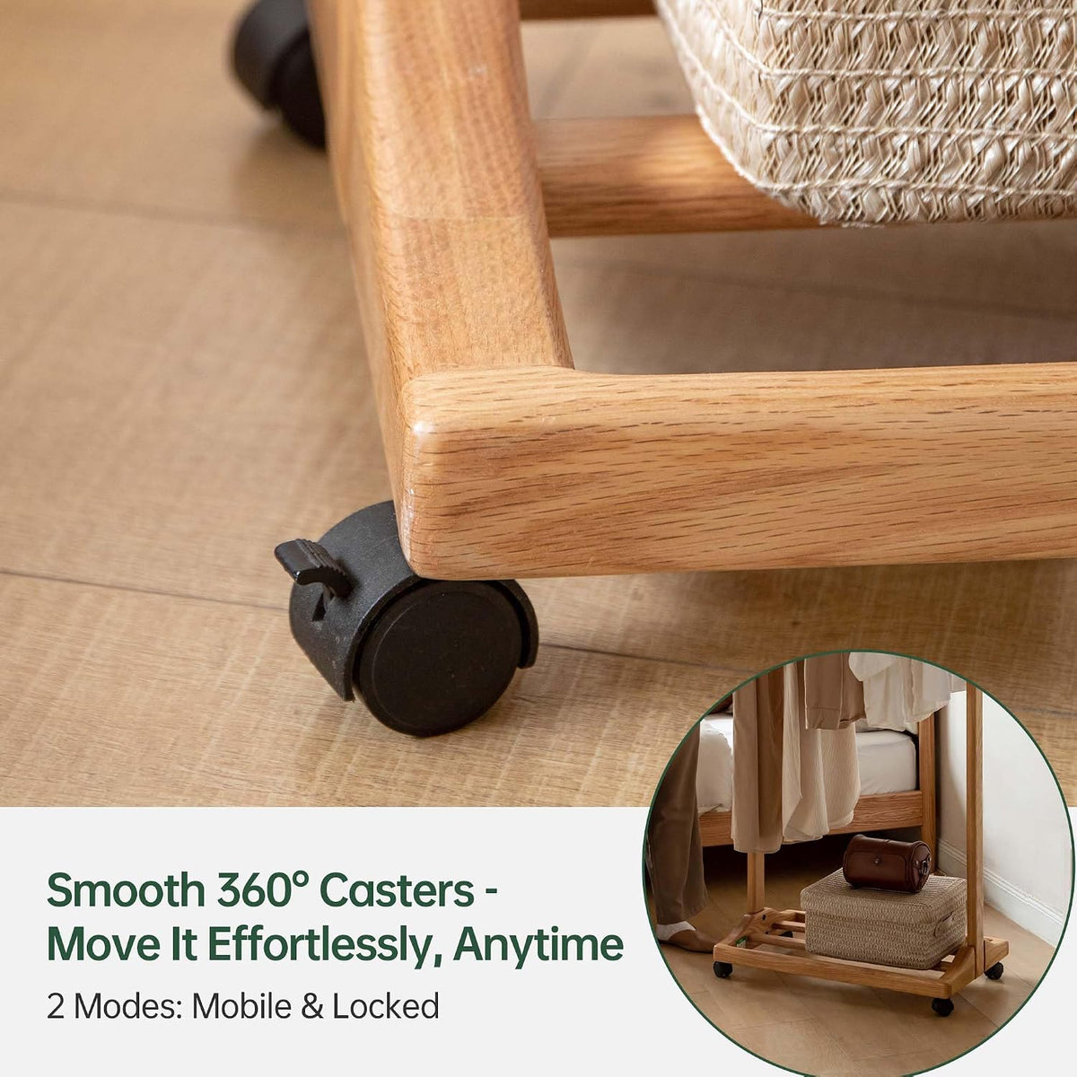 Oak, Rubberwood hanger for small bedroom floor standing storage rack