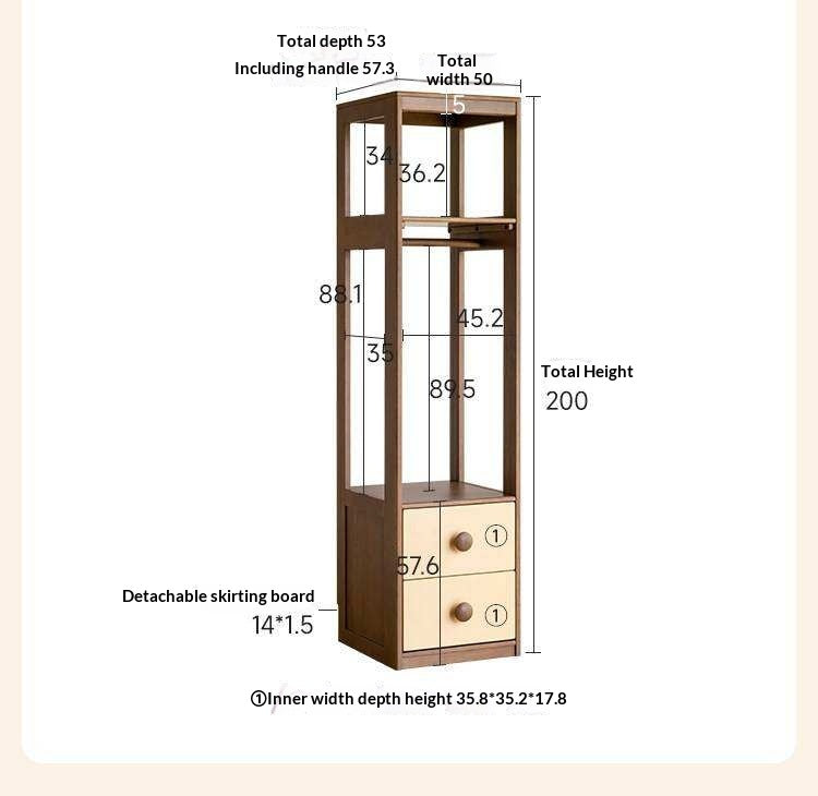 Solid RubberWood Kids Wardrobe Closet with Bear Handles and Storage Drawers