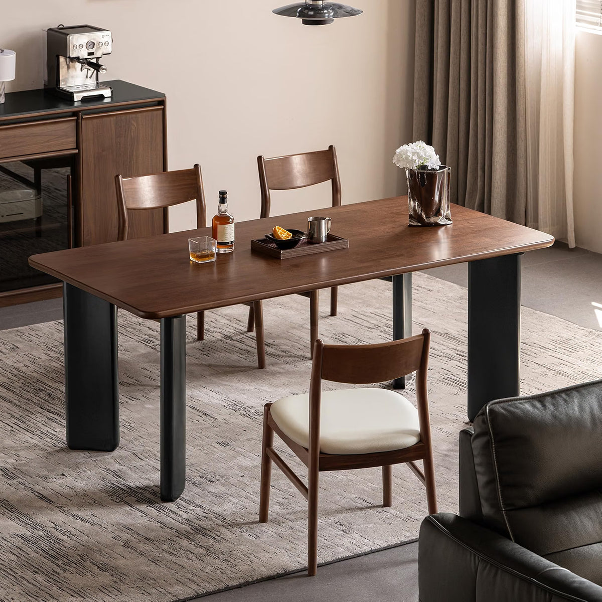 Solid Rubberwood Dining Table with Two-Tone Trestle Legs