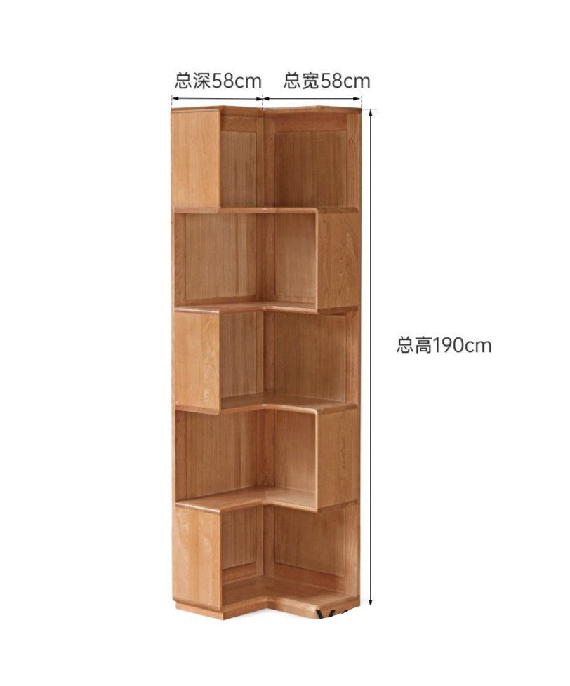 Cherry Solid Wood Corner Bookcase Floor Storage Cabinet<