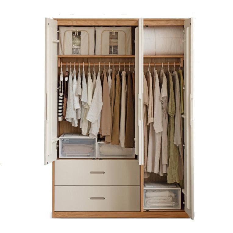 Oak Solid Wood Log Cream Style Wardrobe