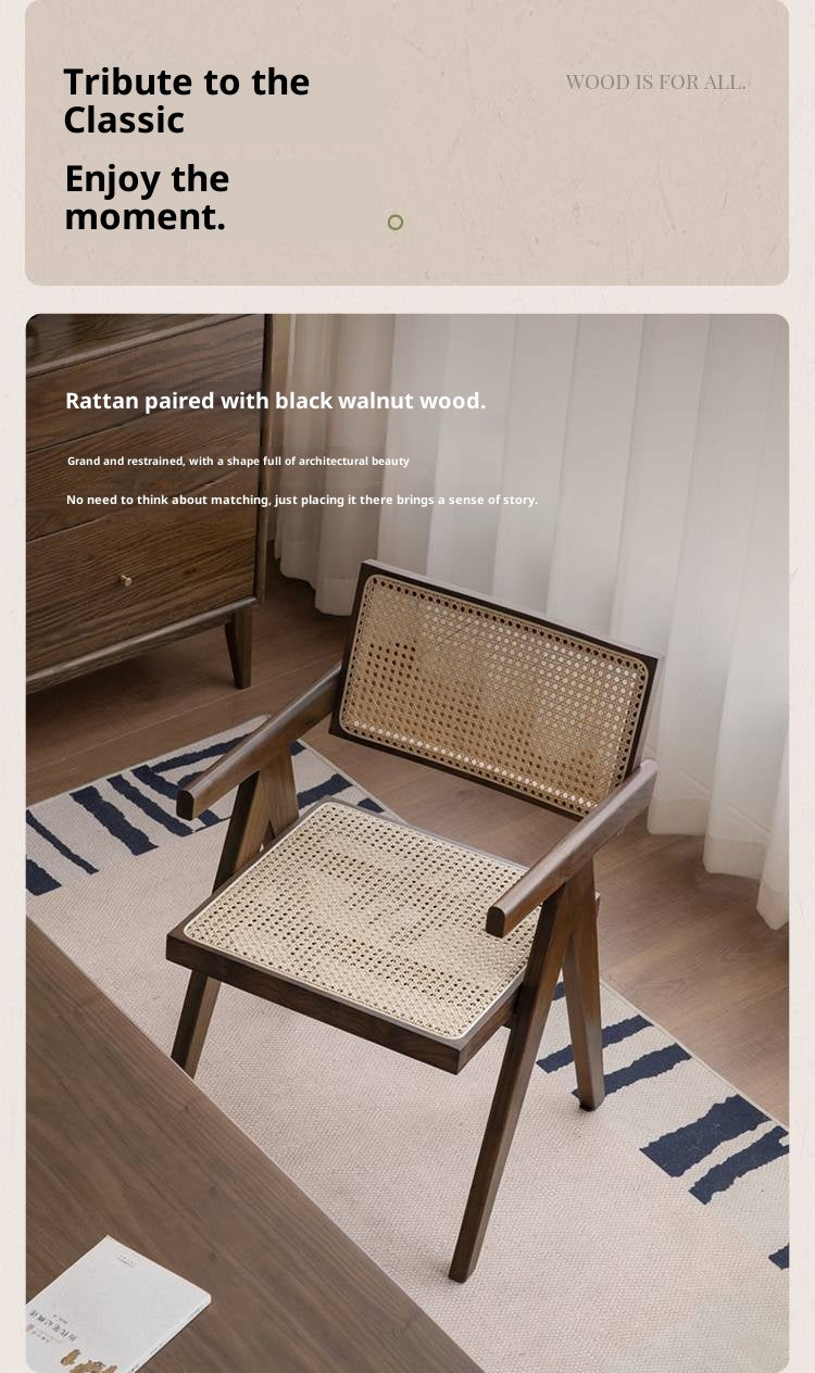 Black Walnut Solid Wood Wabi-Sabi Style Rattan Chair