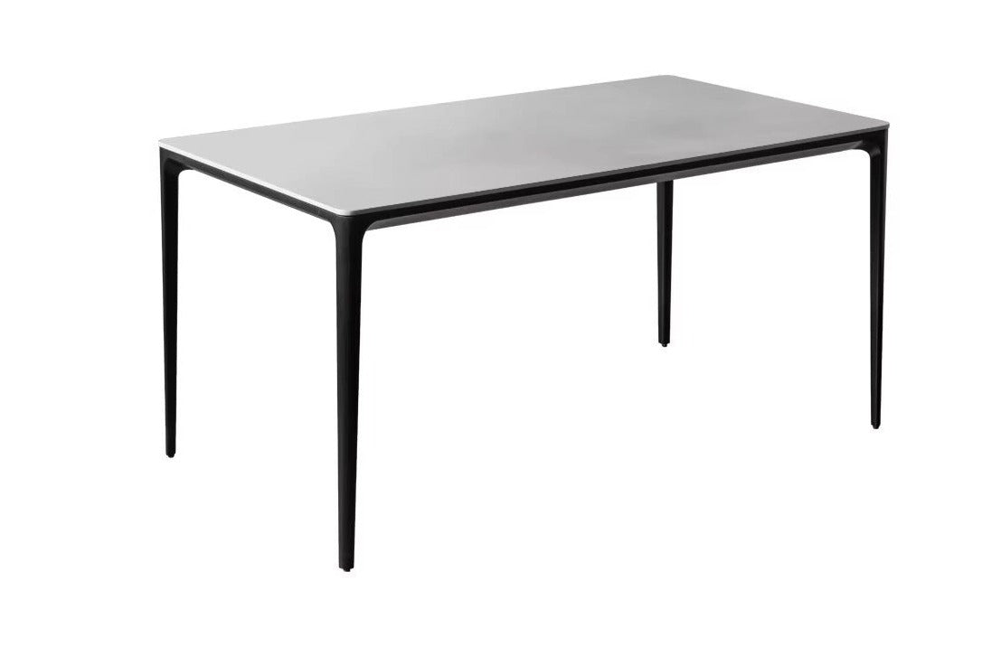 Italian light luxury black dining table rock slab+metal"