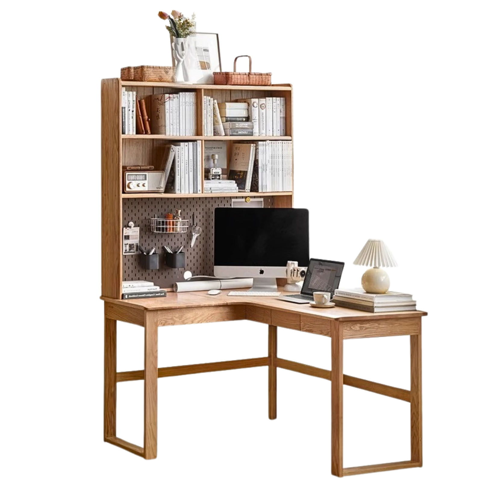 Oak Solid Wood L-shaped Corner Office Desk