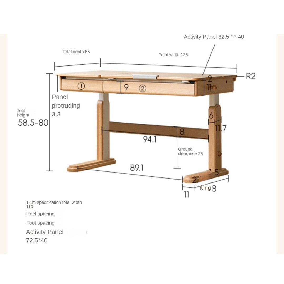 Beech solid wood children's study adaptive desktop, lifting table