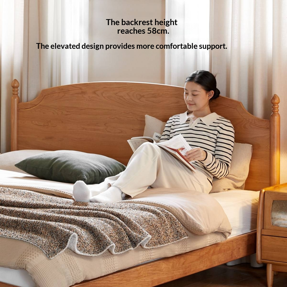 Cherry Solid Wood Bed — French Style Vintage Design