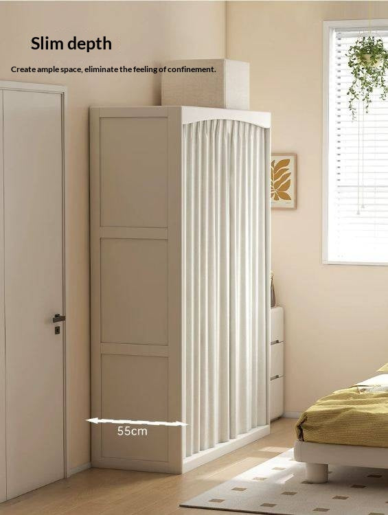 Solid RubberWood Wardrobe with curtains Design