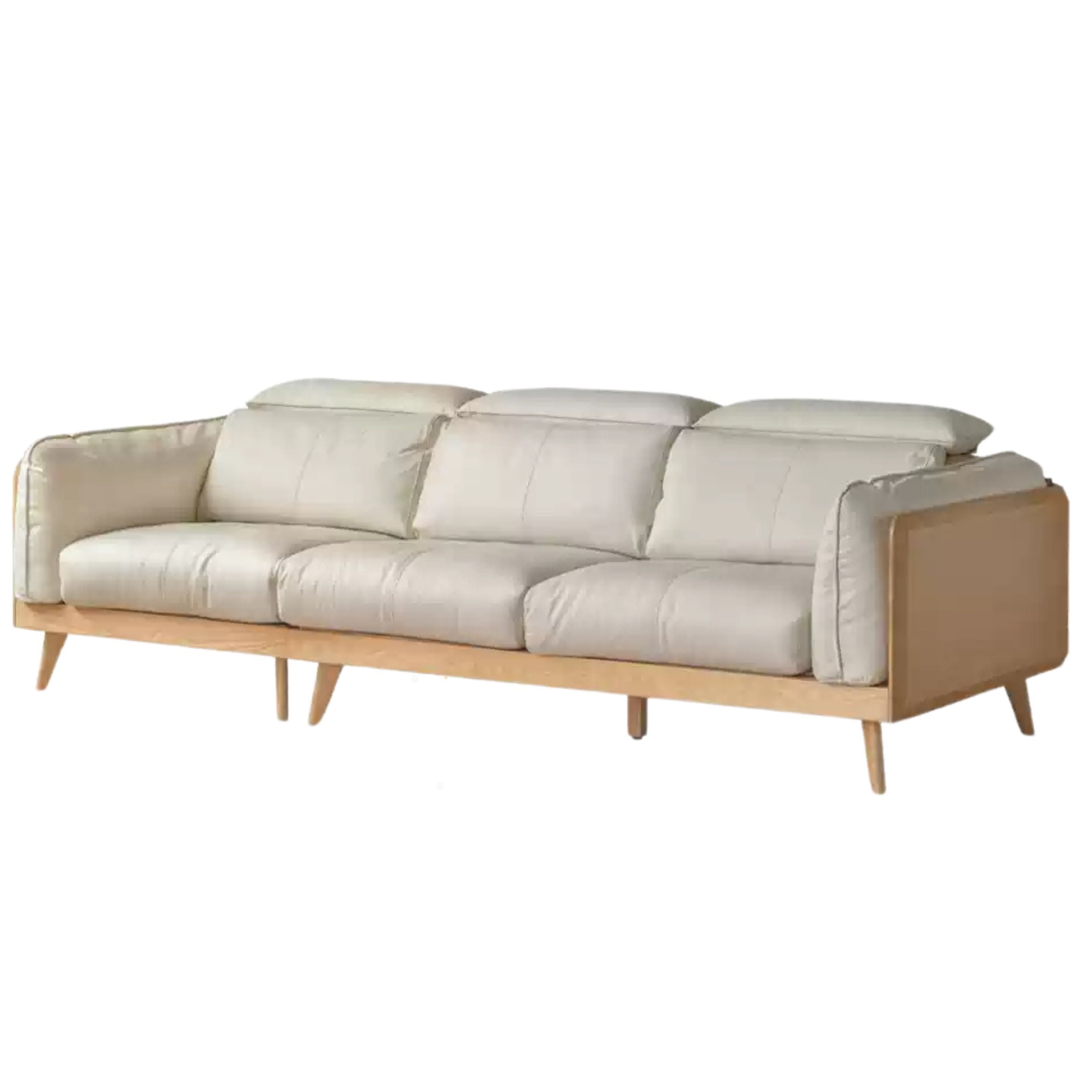 Ash Solid Wood high back Sofa genuine leather, fabric