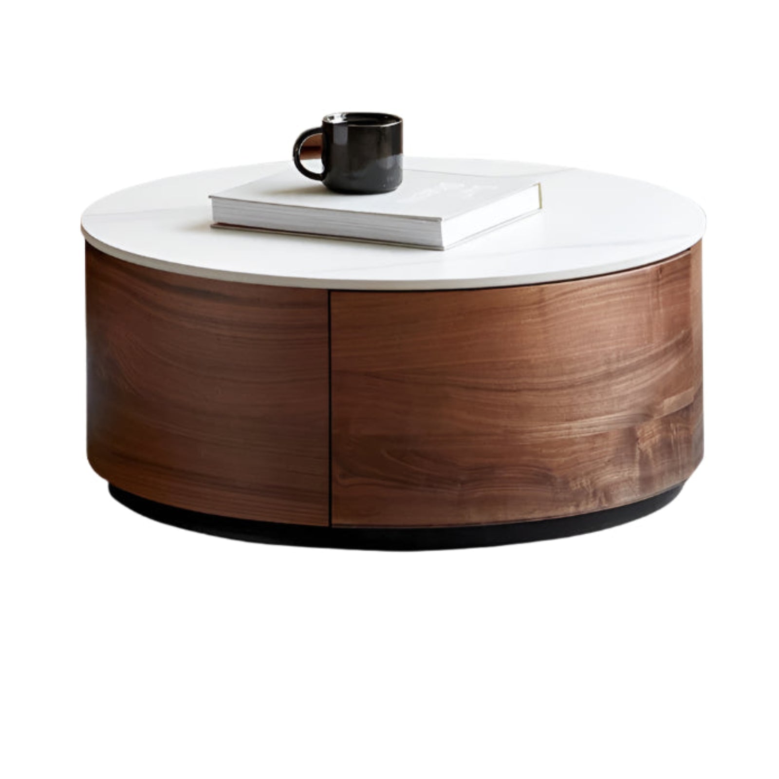 Black Walnut Solid Wood Light Luxury Round Rock Plate Coffee Table