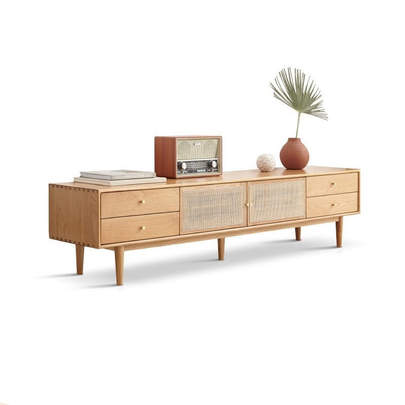 Rattan Oak solid wood TV cabinet"
